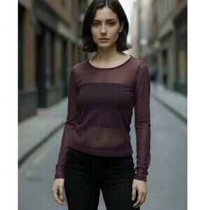 Maria Bellentani Dark Purple Sheer Mesh Top NWT Size ITA 46 US XL